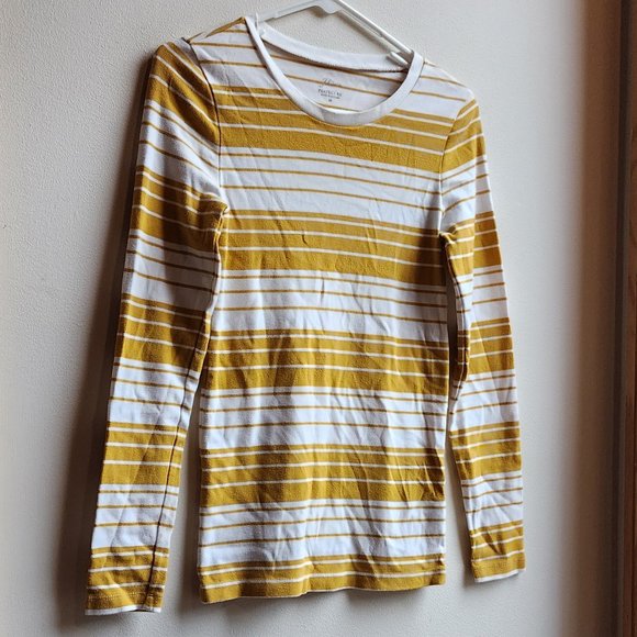 J.Crew Gold/Cream Striped Perfect Fit Long Sleeve Jersey Size Medium - Picture 3 of 14